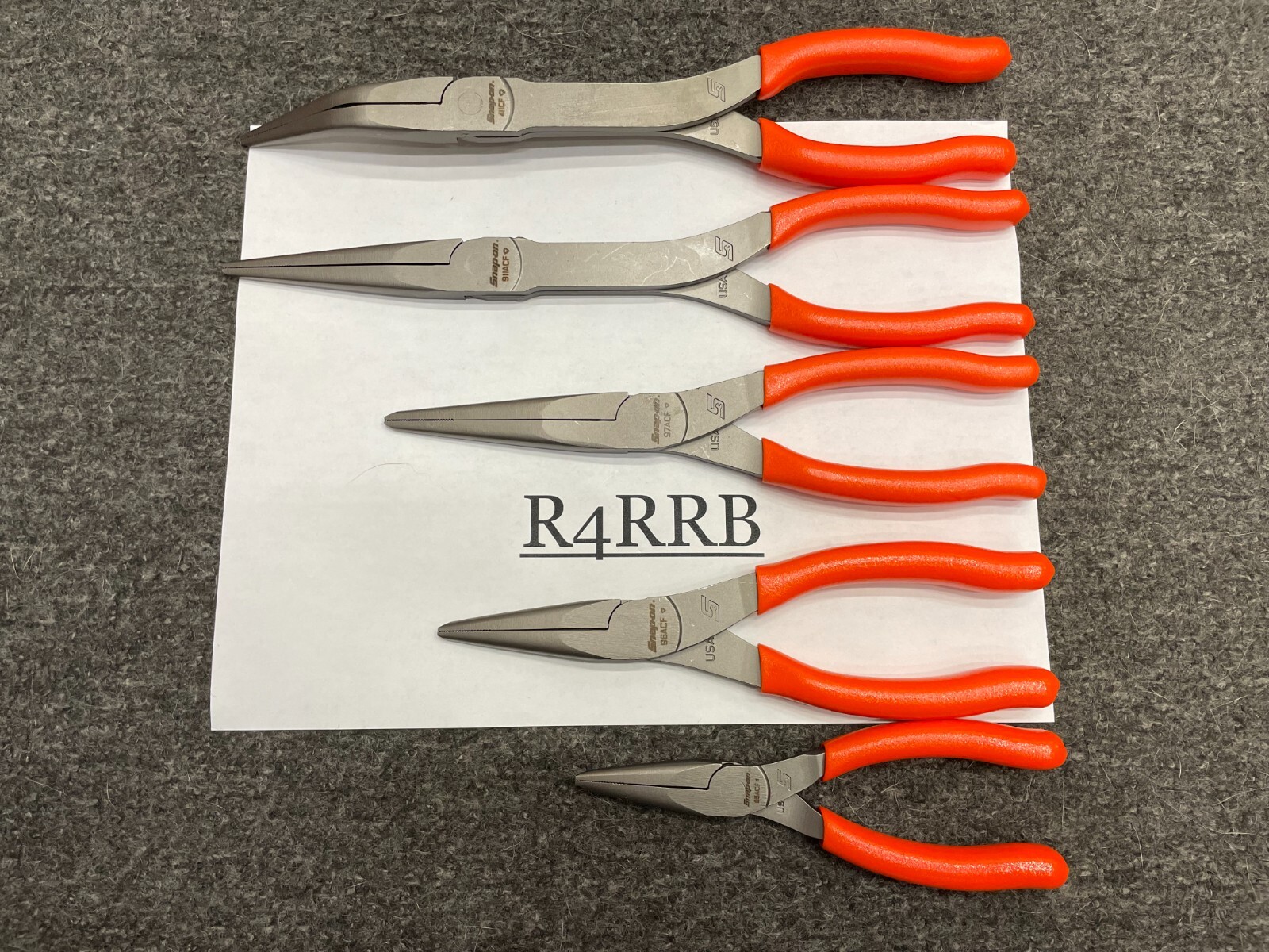 Snap-On Tools NEW 5 PIECE ORANGE Soft Grip LONG Neck Needle Nose Pliers Lot Set
