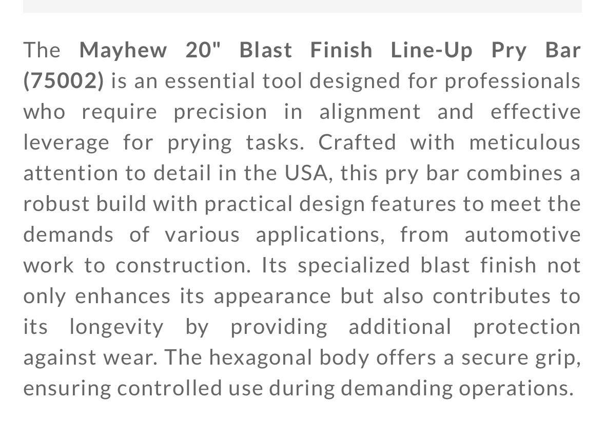 2-Mayhew Tools 75002 Line-Up Pry Bar 3/4 X 20 inch Offset Chisel Tapered Point