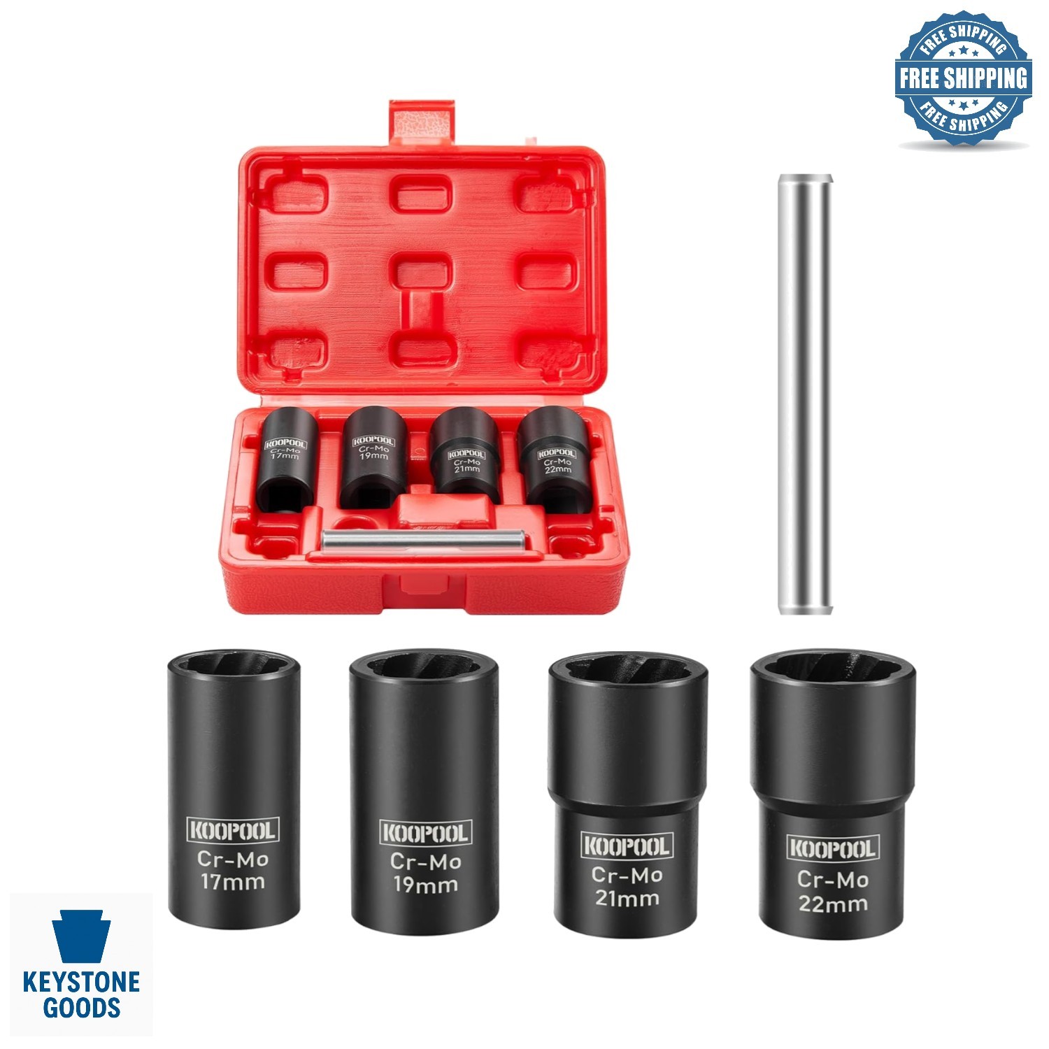 5-Piece Lug Nut Remover Set with Drift Punch – Heavy Duty Chrome Molybdenum S…