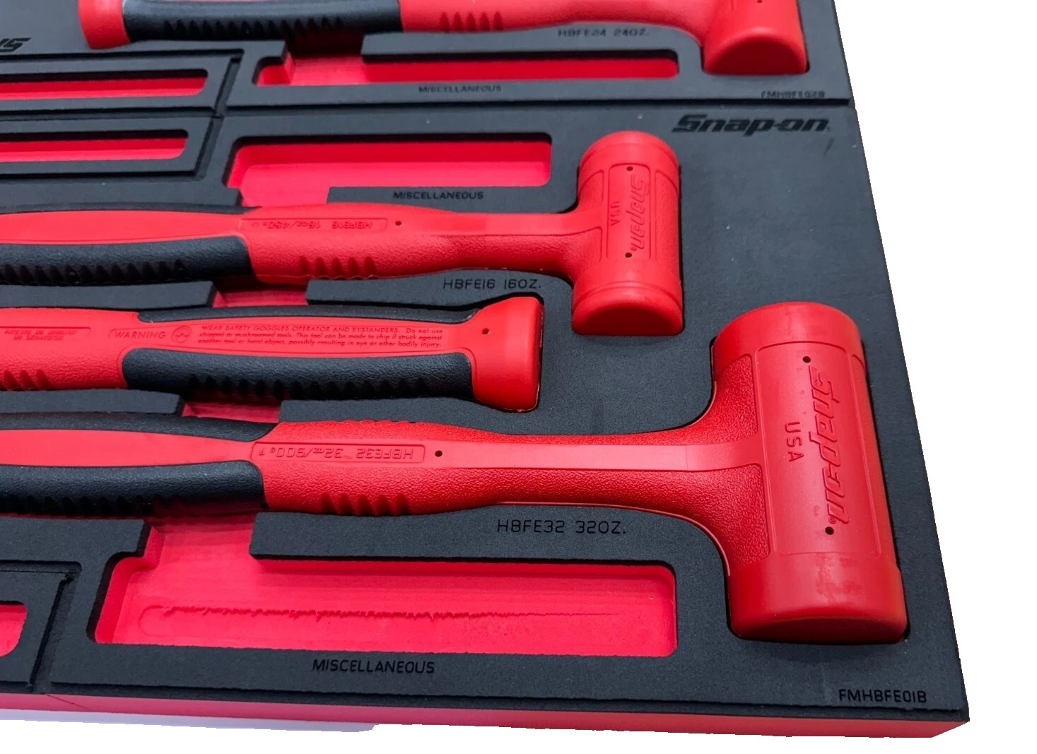 New Snap-on™ HBFE6FR 16 20 24 32 48 56 oz 6-pc Red Dead Blow Hammer Foam Set