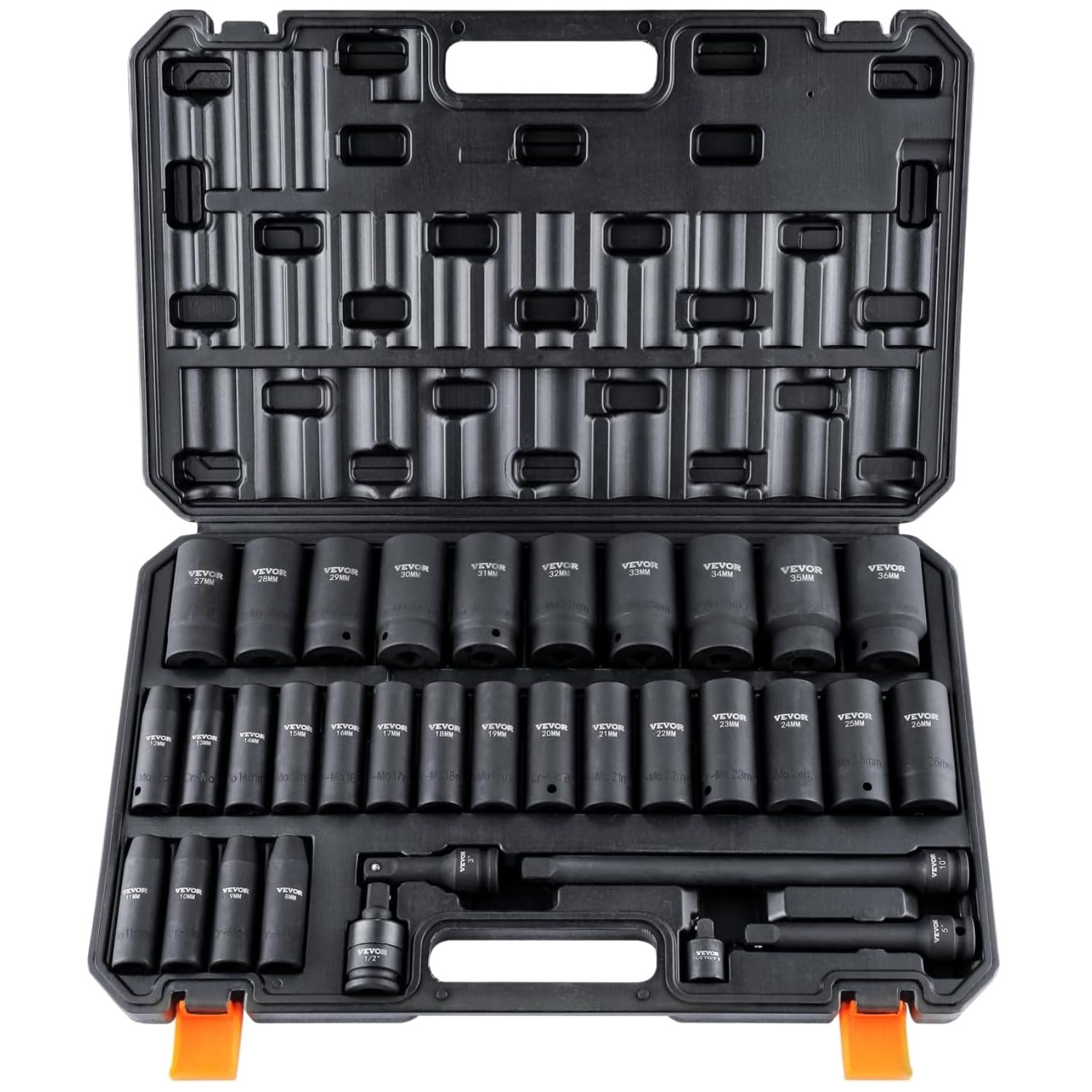 Easy-to-Read 1/2″ Drive 34-Piece Impact Socket Set, Metric