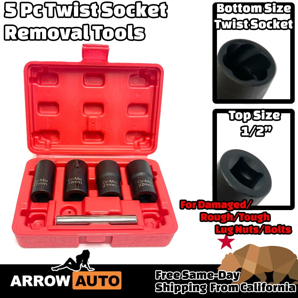 5pc Wheel Lock Removal Kit, Locking Lug Nut Removal Tool – 17MM,19MM, 21MM, 22MM