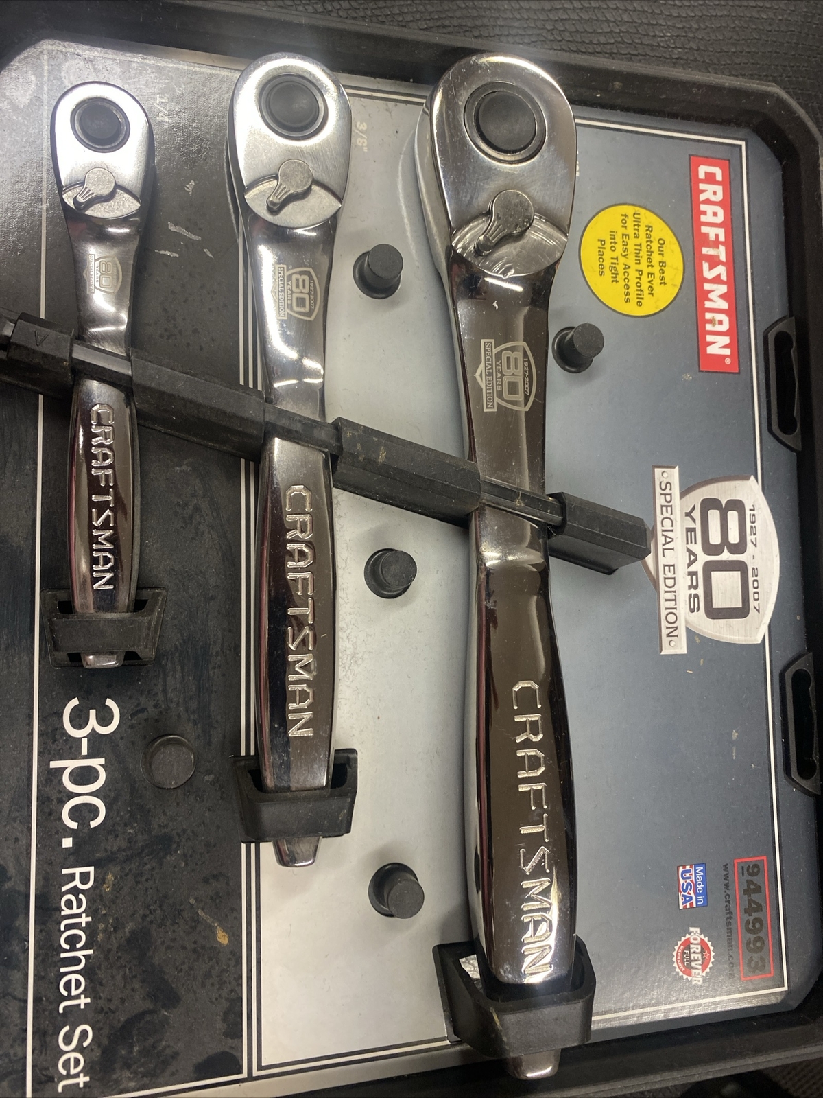 Craftsman 1/4, 3/8, 1/2” Thin Profile Ratchet 80 Years Set # 44993 – USA – NOS