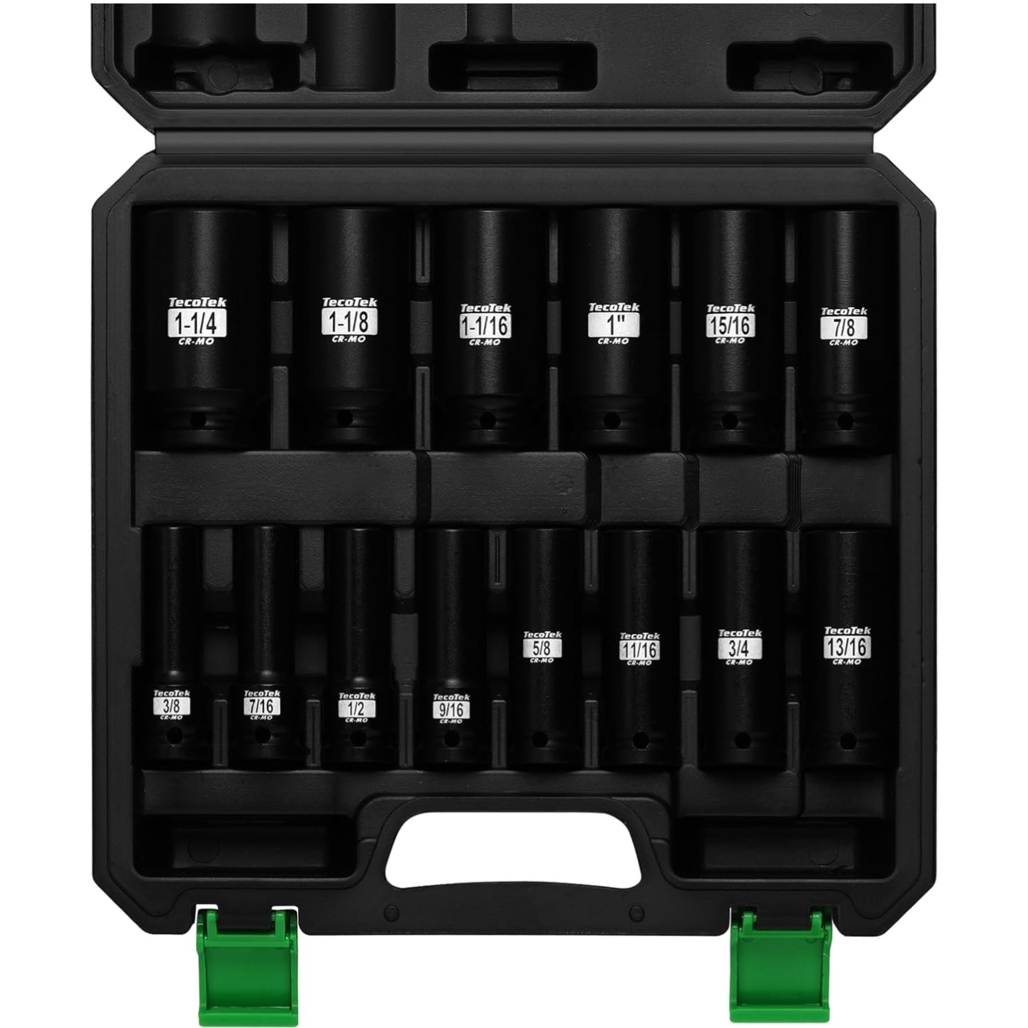 14PCS 1/2″ Deep Drive Impact Socket Set, 6-Point, SAE 3/8″ to 1-1/4″, CR-MO S…