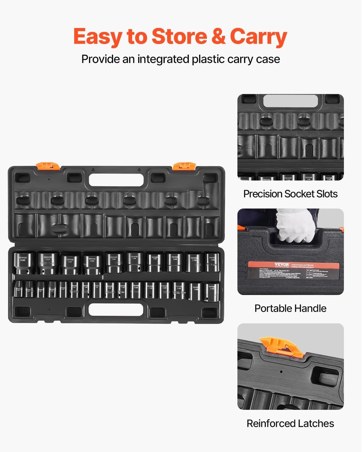 26-Piece 1/2″ Drive Impact Socket Set, Metric (10-36mm), CR-V Durable Tool Kit