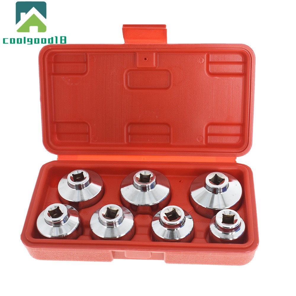 7 Pcs Paper Cartridge Housing Oil Filter Cap Wrench Socket Set Tool Kit w/ Box