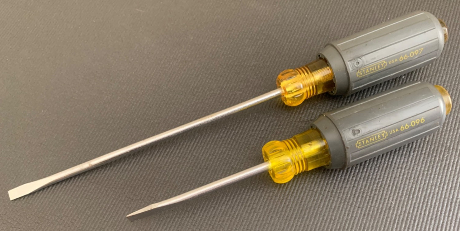 (2) Stanley USA 66-097 6in. & 66-096 3in. 3/16 Cushion Grip Cabinet Screwdrivers