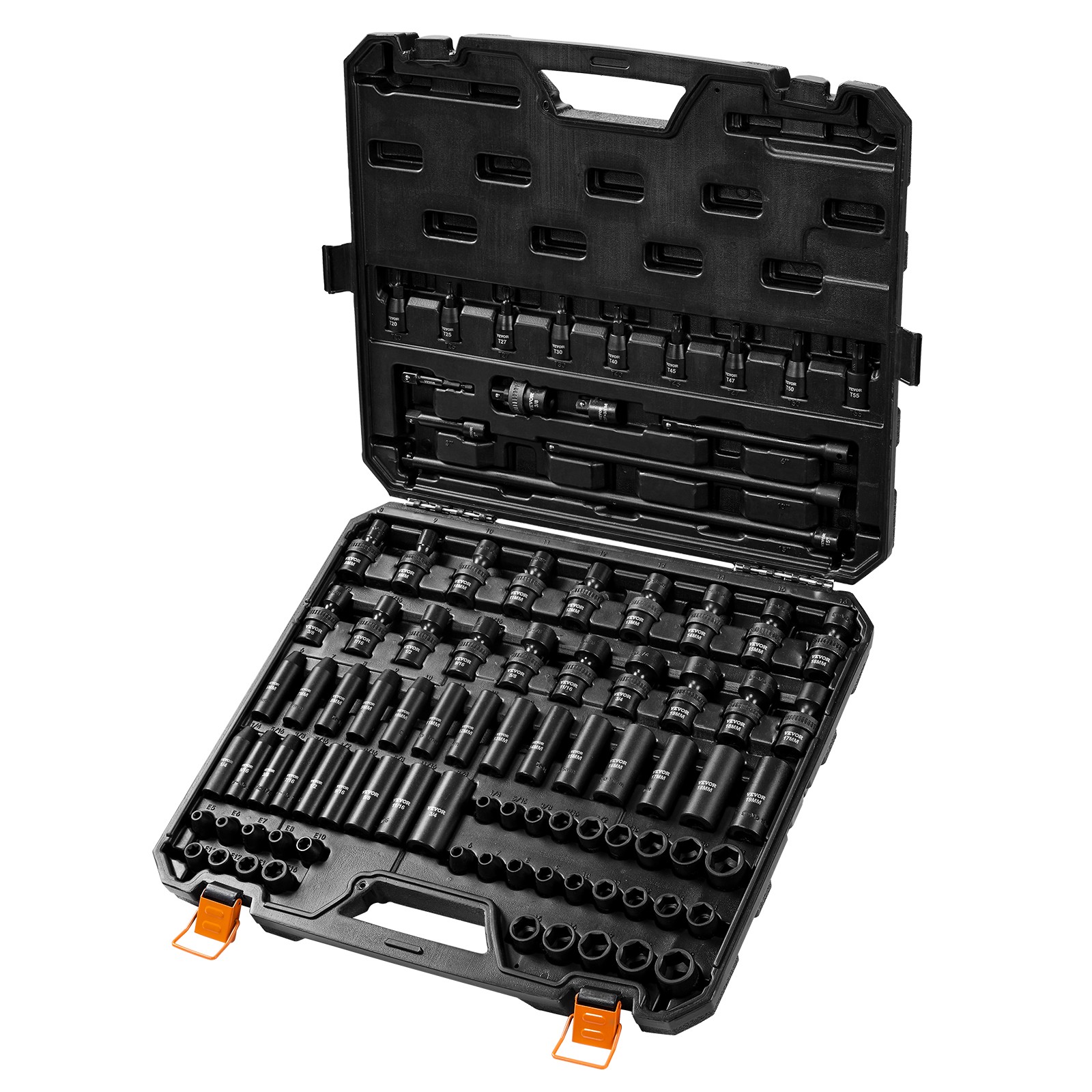 VEVOR Impact Sockets Set 90pcs 6-Point 3/8in Drive Bit Ratchet Tool Kit Case