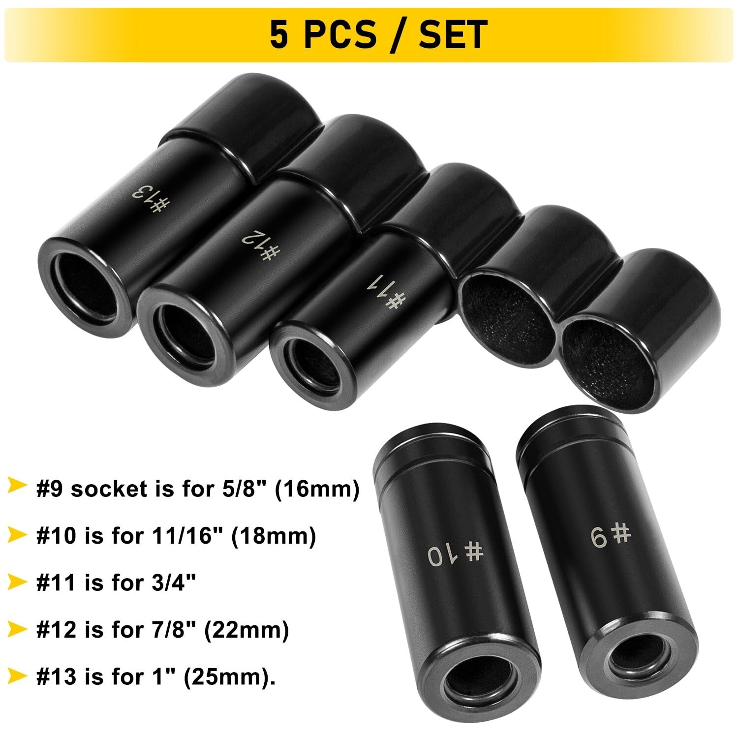 71670 Large Tap Socket Set, Fit 5/8″, 11/16″, 3/4″, 7/8″ & 1″ (16mm-25mm) Taps