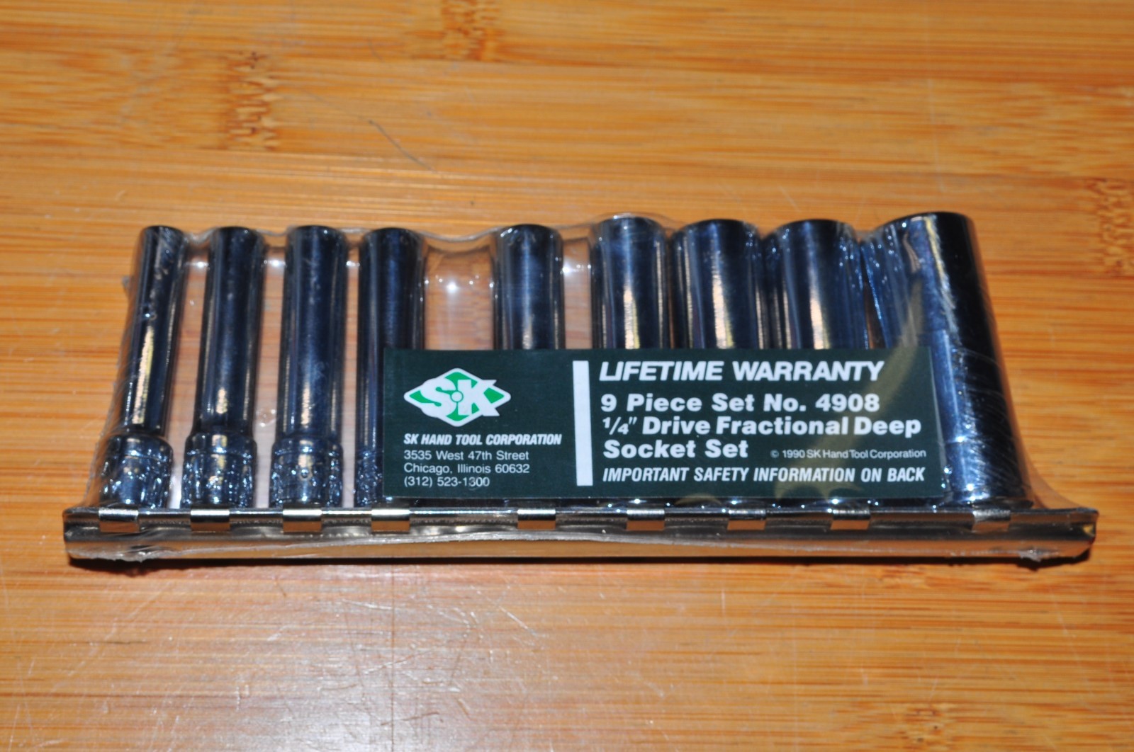 SK 4908 9 Pcs 1/4″ Dr 6 Pts Deep Sae Fractional Socket Set 7/32″–9/16″1990 Year