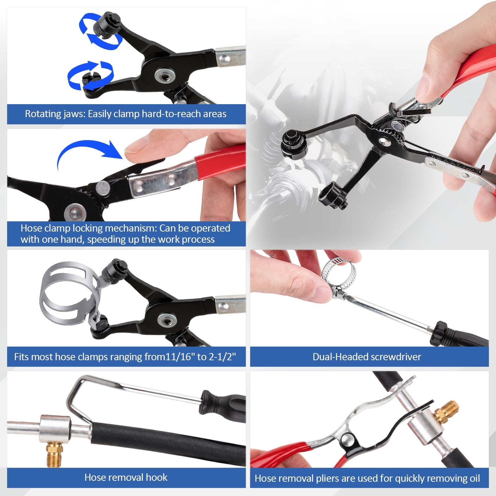 9PCS Hose Clamp Pliers Set, Removal Tool for Automotive Red