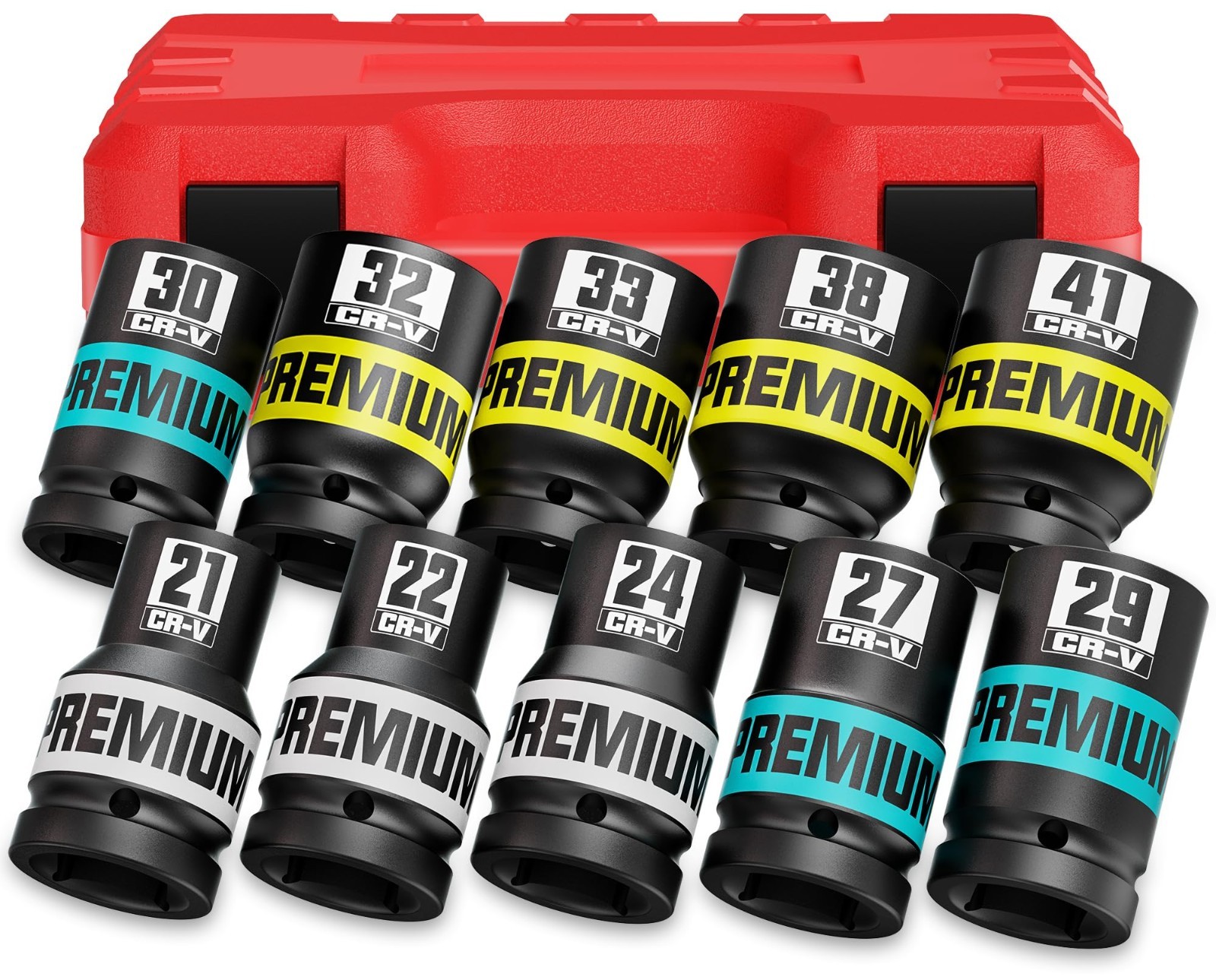 10-Piece 1″ Drive Impact Socket Set, Metric Axle Nut Sockets 21-41mm, 6 Point Cr