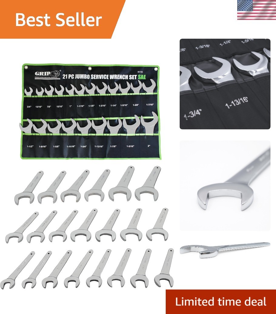 Heavy Duty 21-Piece Open End Wrench Set – From 3/4″ to 2″ – Chrome Plated Finish
