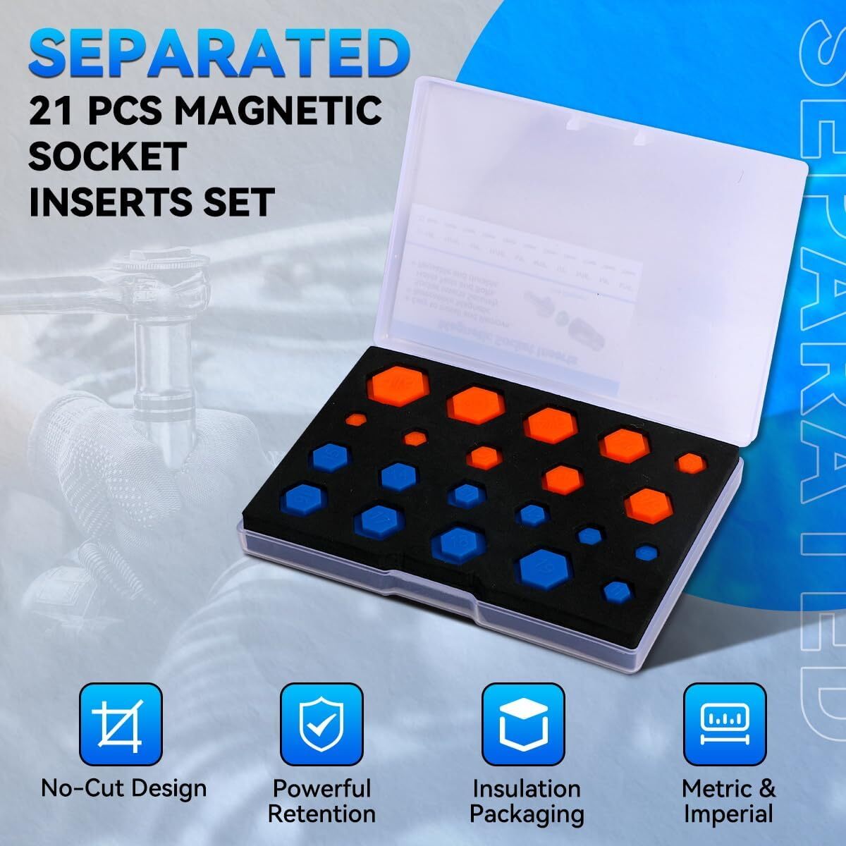 21PCS Magnetic Socket Inserts SAE and Metric 5/16″-7/8″ 8-19mm Universal Socket