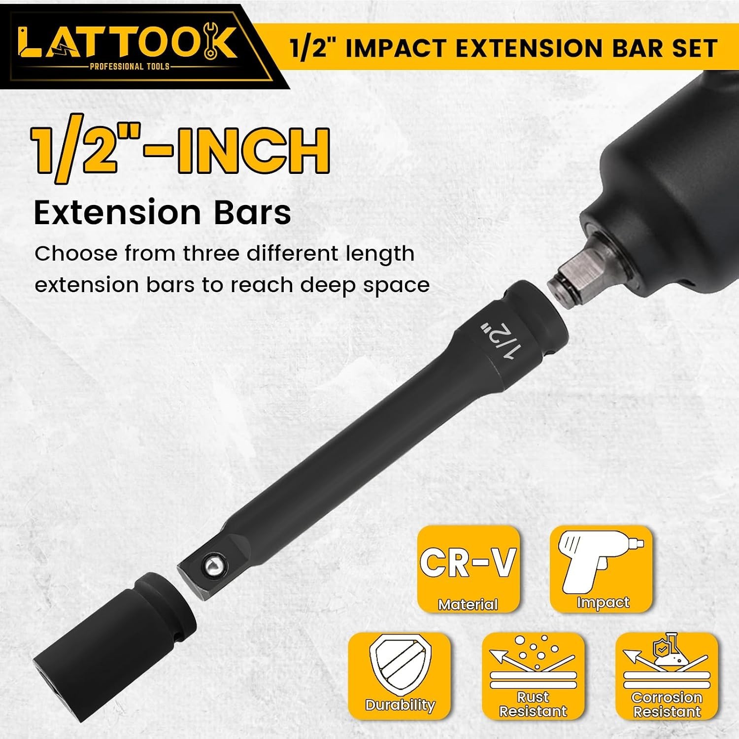 1/2 Inch Drive Impact Extension Bar Set, 3 Piece Socket Extensions