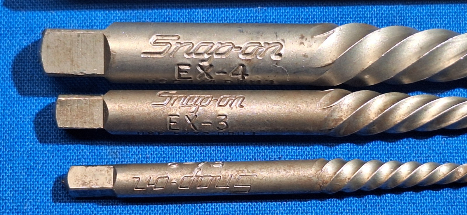 Snap On Tools 4 piece easy out set / broken bolt removal set EX4, EX3, EX2, EX1