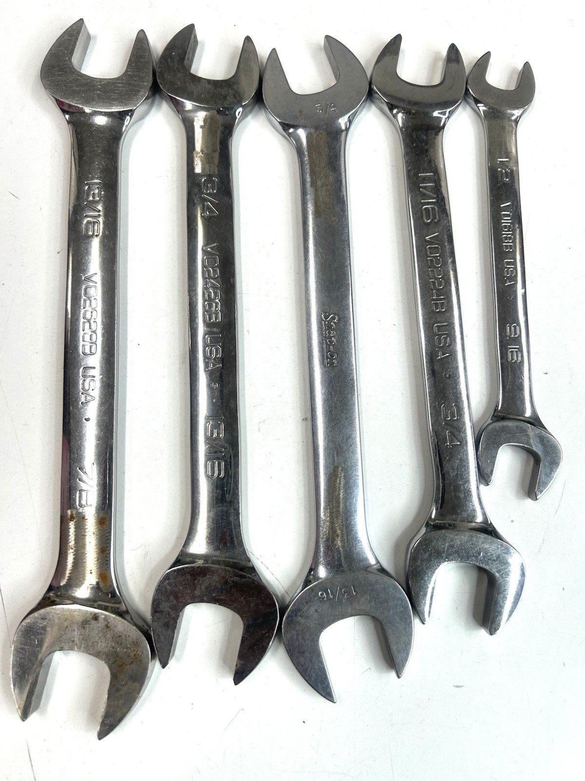 Snap-on SAE Open-End Wrench Lot 5 Pc VC2628B VC2436B VO2224B USA (A-3113)