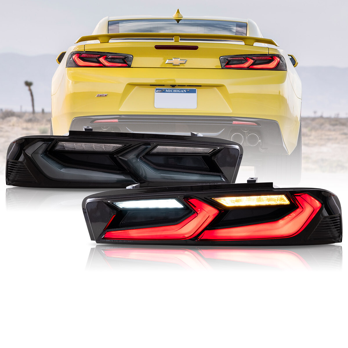 VLAND FULL LED Tail Lights For Chevy Camaro 2016-2018 DRL FULL Smoked Rear Light
