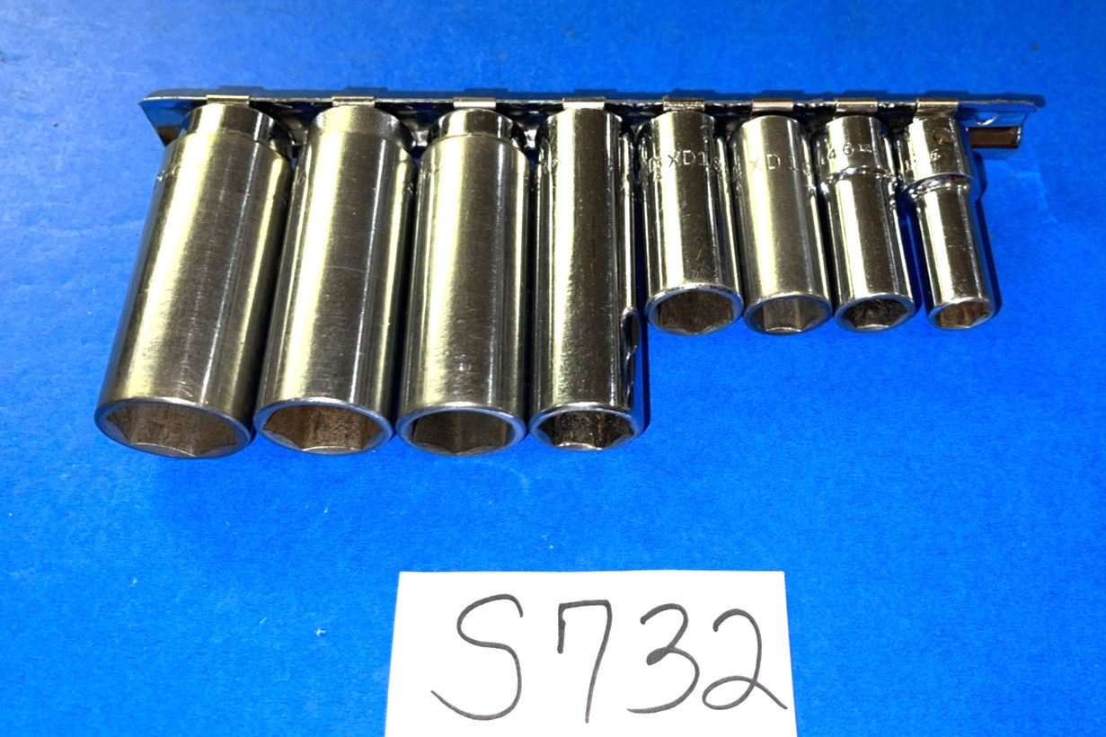 MAC TOOLS 8 PIECE 3/8 DRIVE SAE. DEEP 6 POINT SOCKET SET 3/8 THROUGH 13/16 INCH