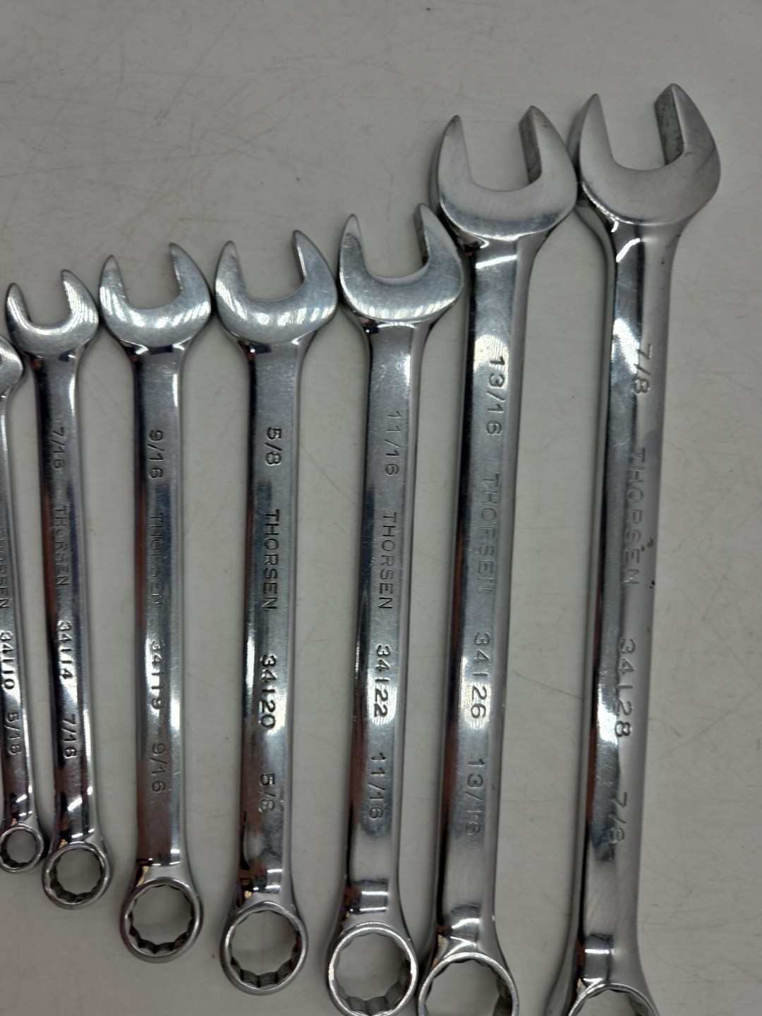 8 Pc. Thorsen Combo Wrench Set SAE 1/4, 5/16, 7/16, 9/16, 5/8, 11/16, 13/16, 7/8