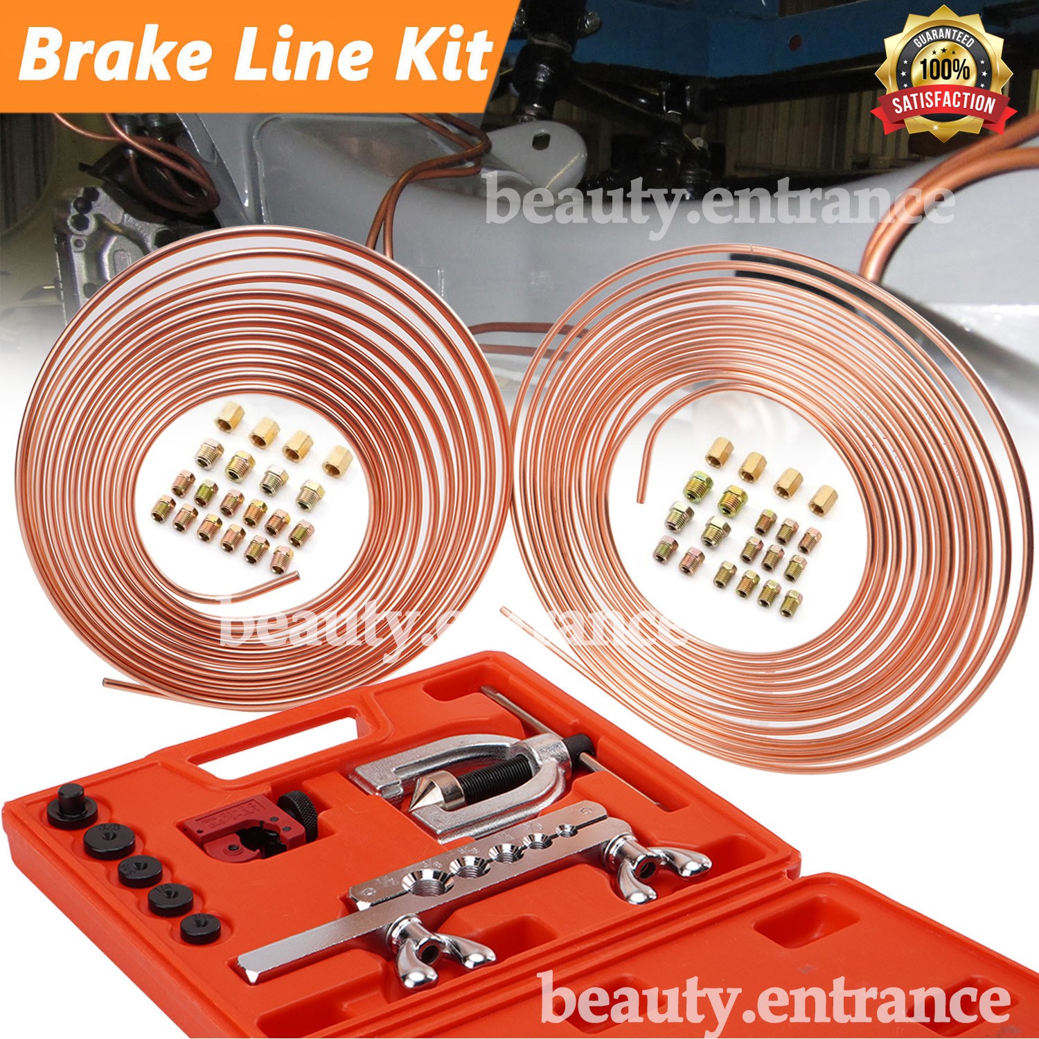 Racewill Brake Line Kit 3/16 + 1/4 25FT Copper Pipe Flaring Tool 40 Nuts Fitting