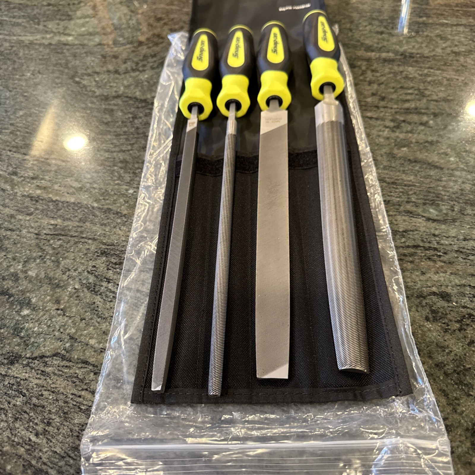 snap on sghbf600ahv hi viz 4 pc file handle set with pouch new