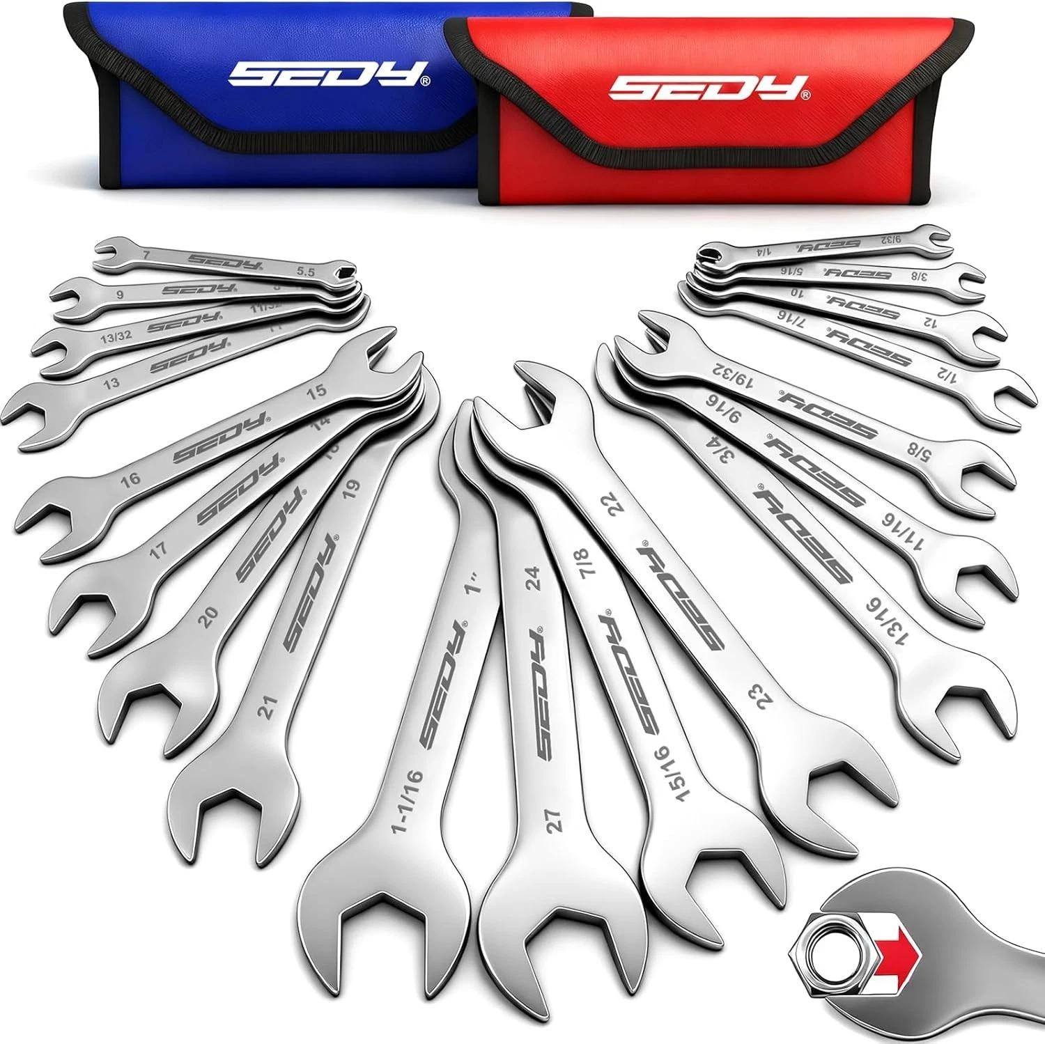 19-piece Super Thin Open-end Wrench Set, Sae 1/4"-1-1/16" & Metric
