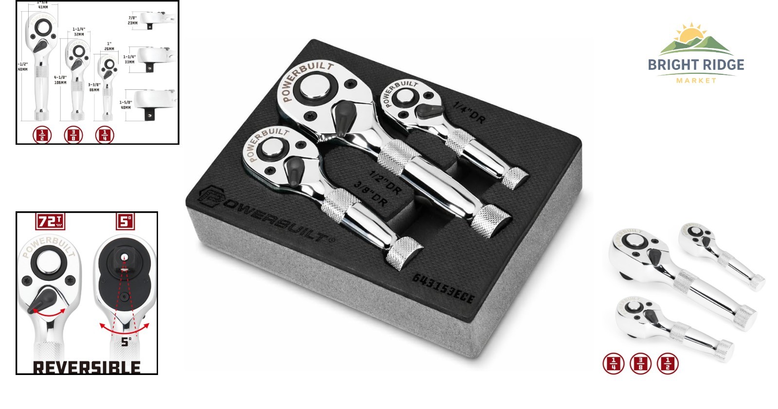 Compact Stubby Ratchet Wrench Set for Tight Spaces – 90 Tooth Mechanism