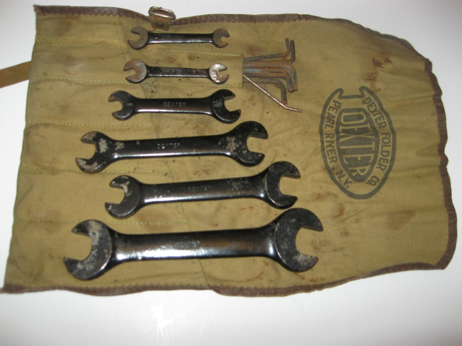 Vintage RARE Dexter Open End Wrench Set and hex wrench set in original pouch.