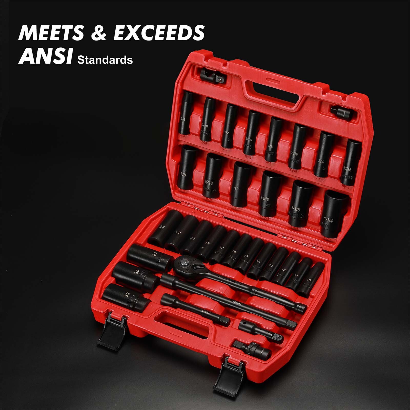 1/2″ Drive Master Impact Socket Set 38 Piece Deep SAE (3/8″ To 1-1/4″) CR-V