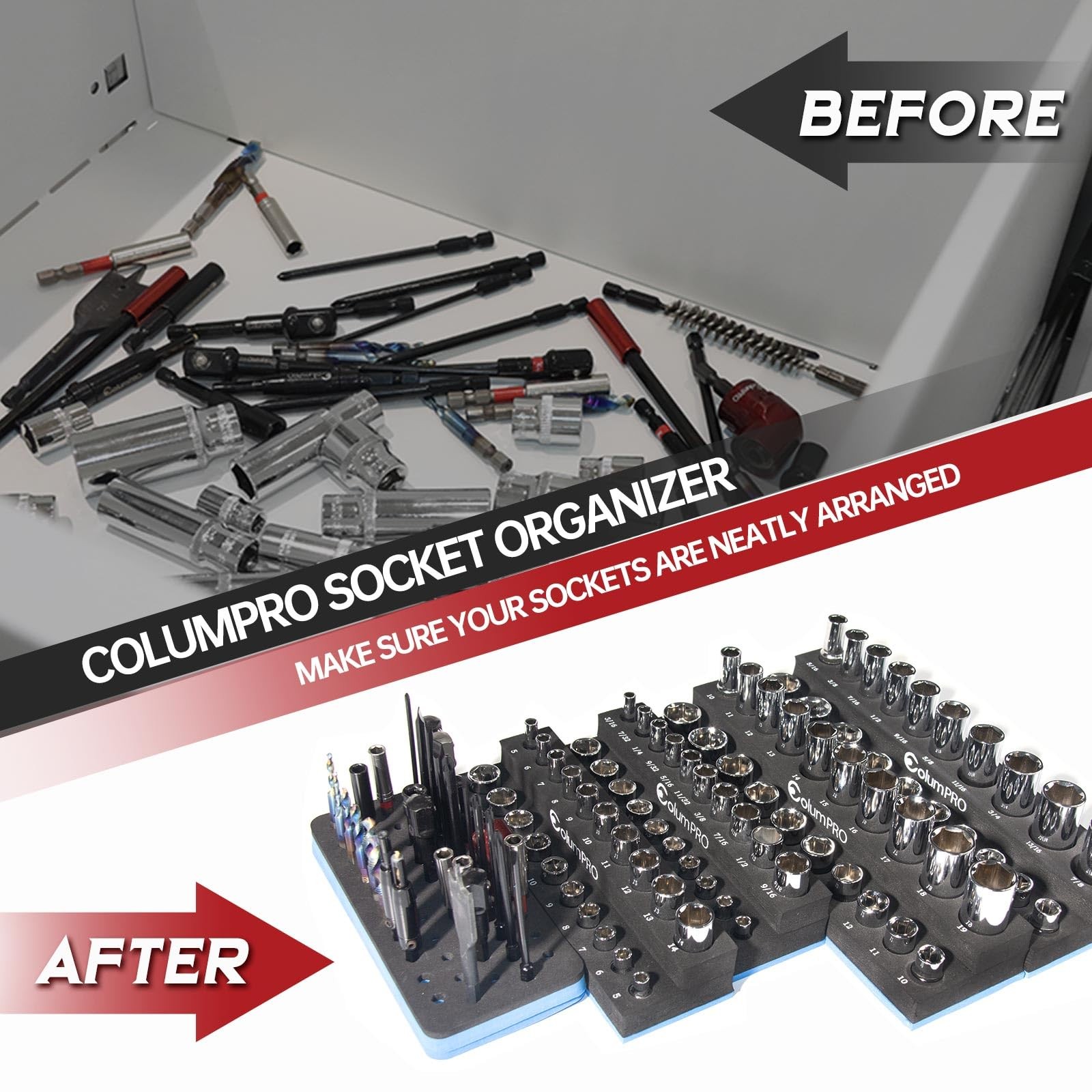 ColumPRO Foam Socket Organizer for Tool Box Drawer,Sockets Holder Whole Set