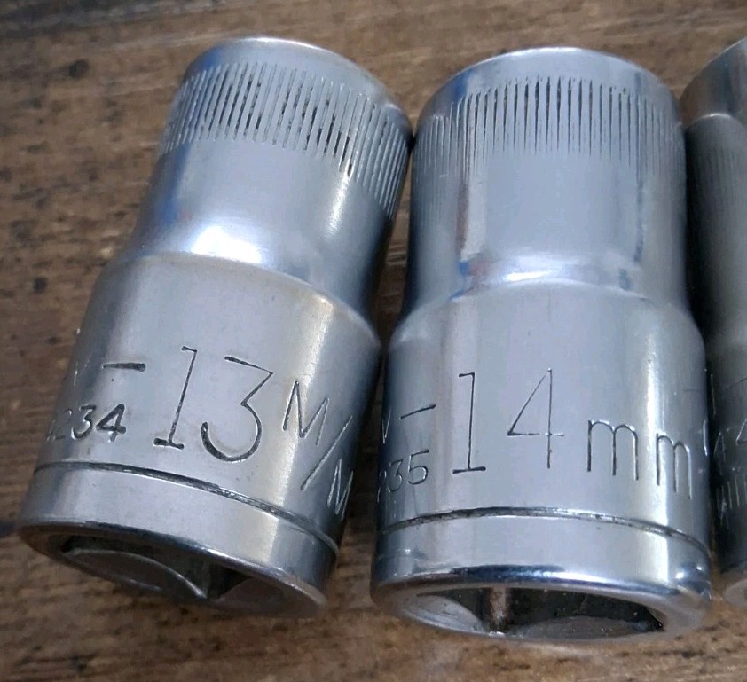 Lot Of 6 Craftsman V Metric 12 Point 1/2″ Drive Sockets 13,14,15,16,17&22mm