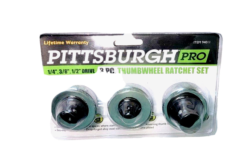 Pittsburgh 3 Pc Thumbwheel Ratchet Set. 1/4″ ,3/8″ ,1/2″ Drive