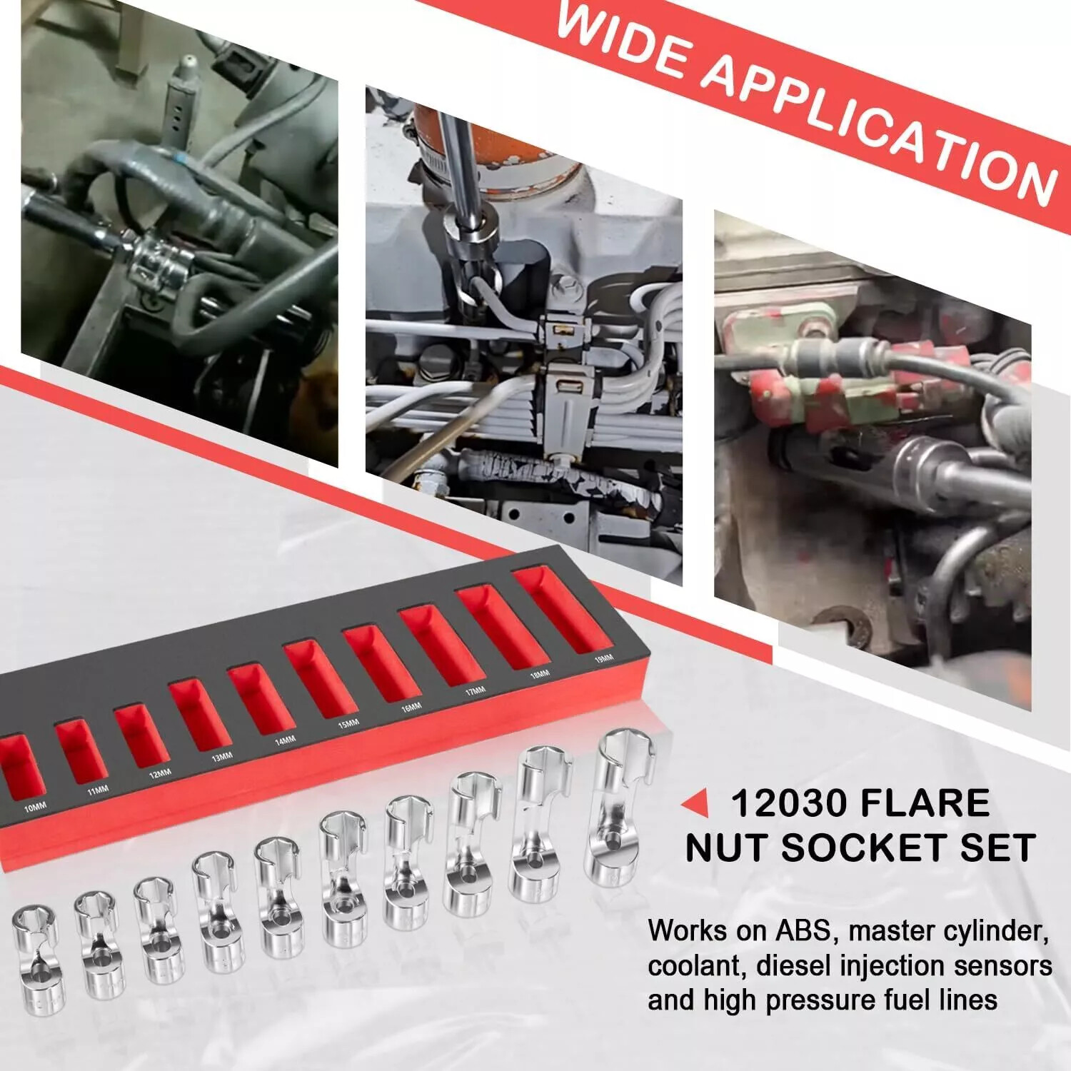 10 PACK 12030 Flare Nut Socket Set 3/8″ Drive Fuel Line Socket Wrench 10mm-19mm