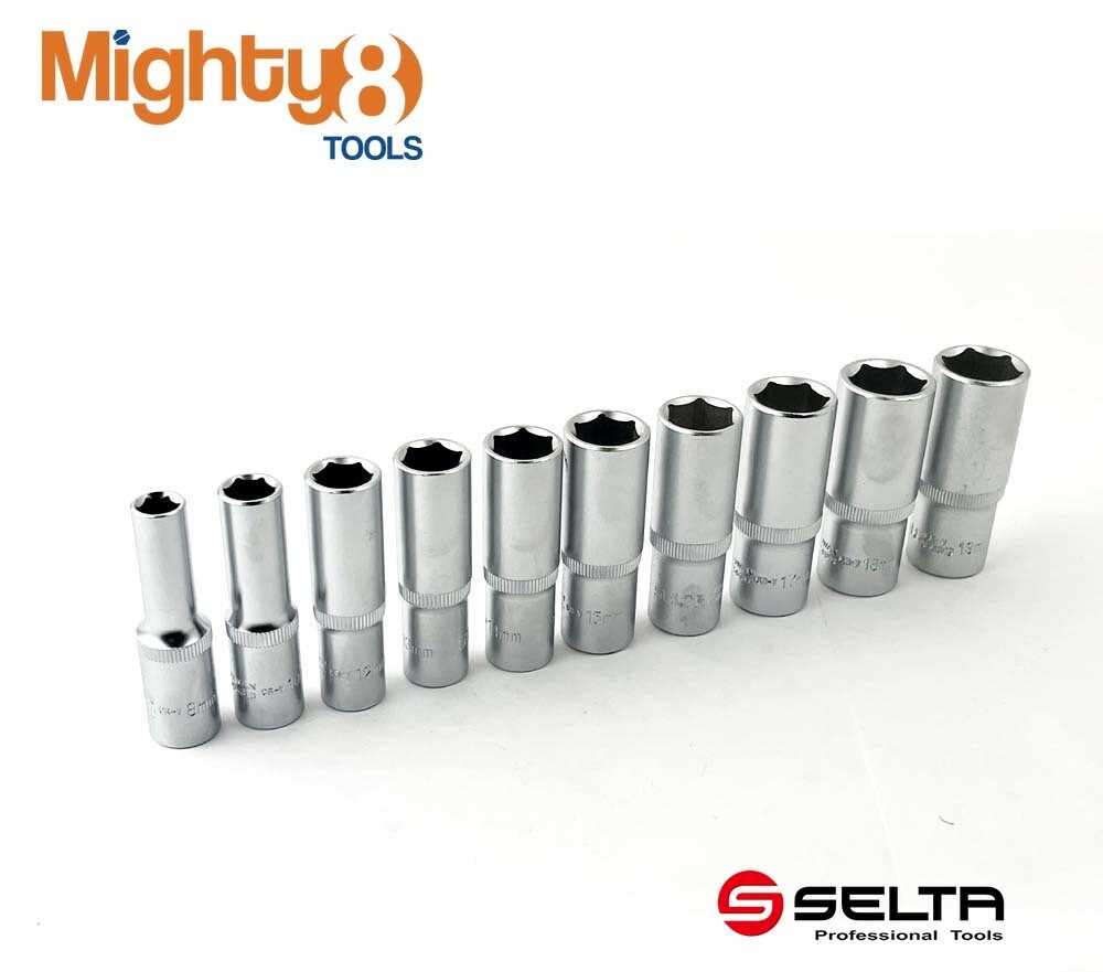 Selta Taiwan 10pc 3/8″ Dr 6pt Deep Socket Set: 8-10-12-13-14-15-16-17-18-19mm