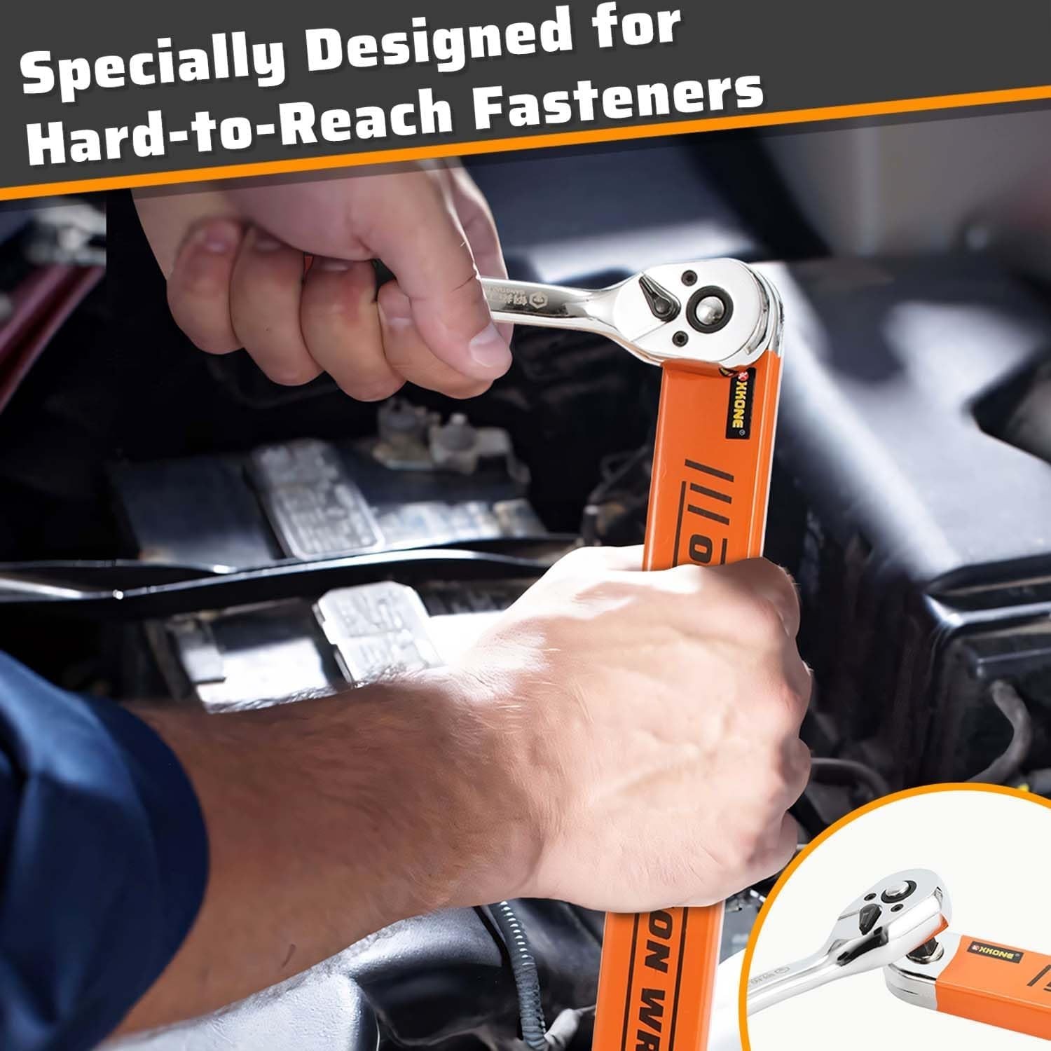 Versatile 15.4″ Offset Extension Wrench – 3 Adapters Included for Tight Spaces