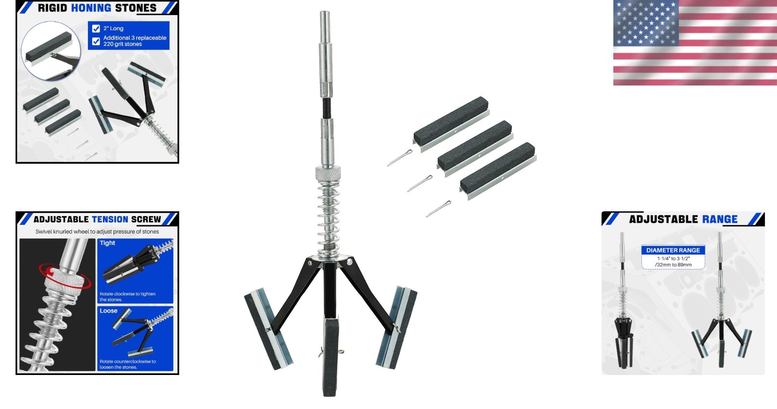 Adjustable Engine Hone Cylinder Tool with 220 Grit for Efficient Carbon Removal
