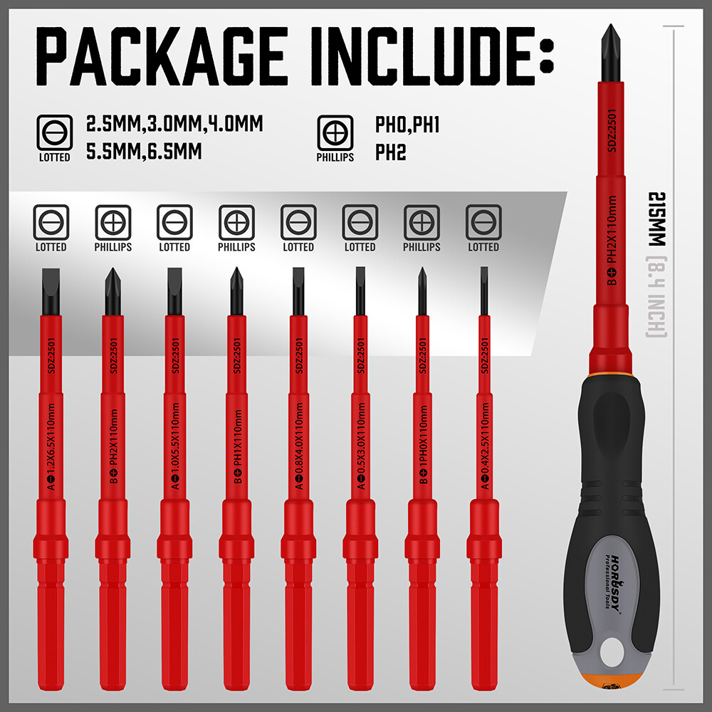 1000V Insulated Electrician Screwdriver Set 10 PC All-in-One Magnetic Tip