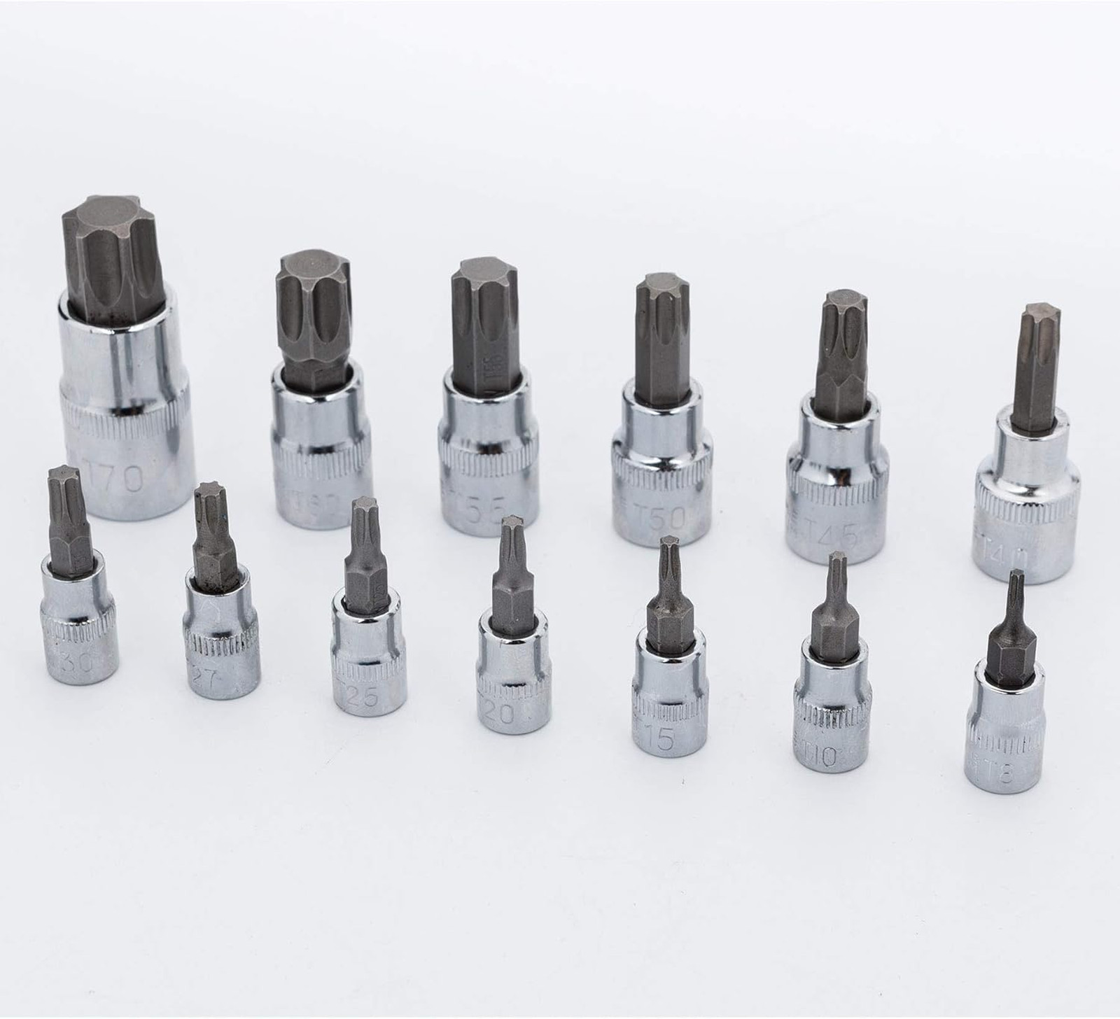Torx Bit Socket Set 13 Pieces 3/8 Inch Drive T8 T70 CrV Alloy Steel Chrome