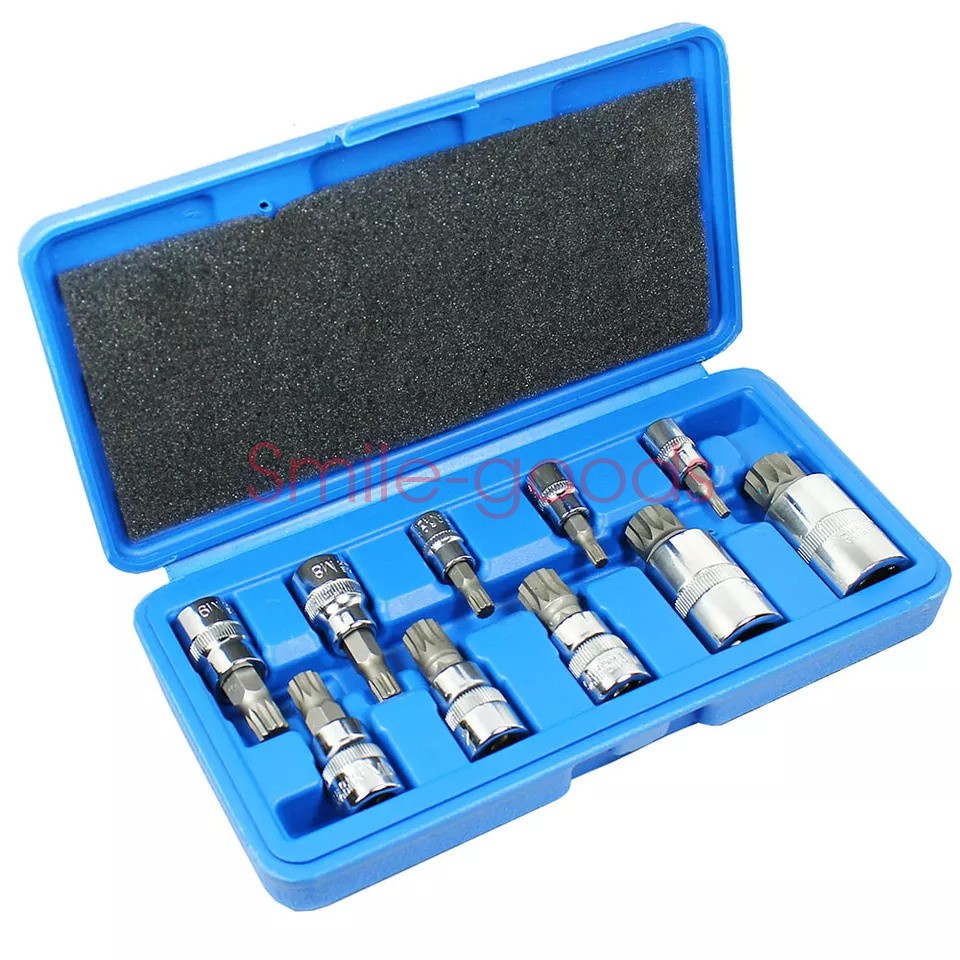 10 PC For XZN Triple Square Spline Bit Socket Set 12 Points with Carrying Case