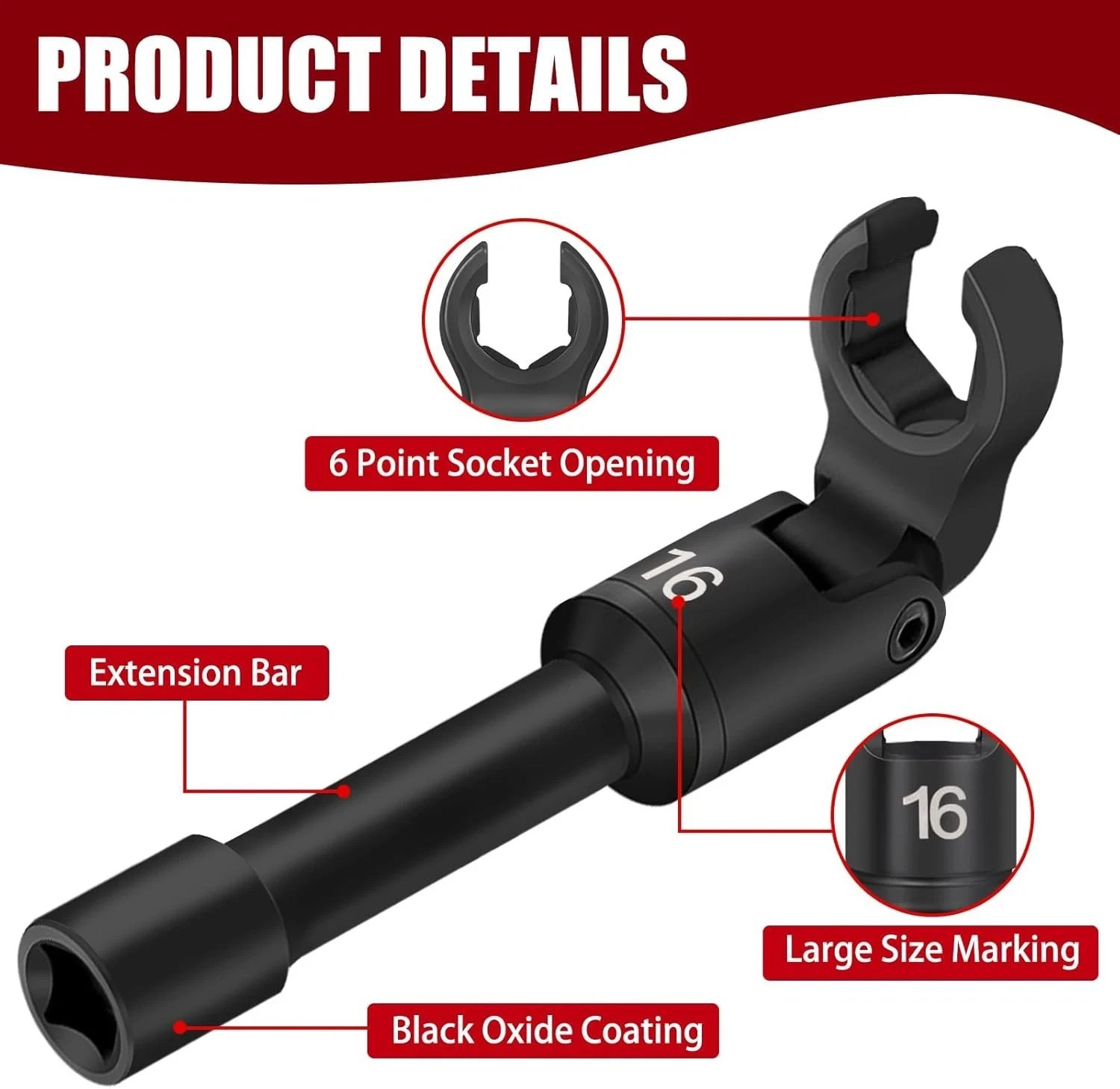 Long Flex Head Crowfoot Wrench Set 3/8″ Drive Flare Nut 12-19mm Fuel Line Tool