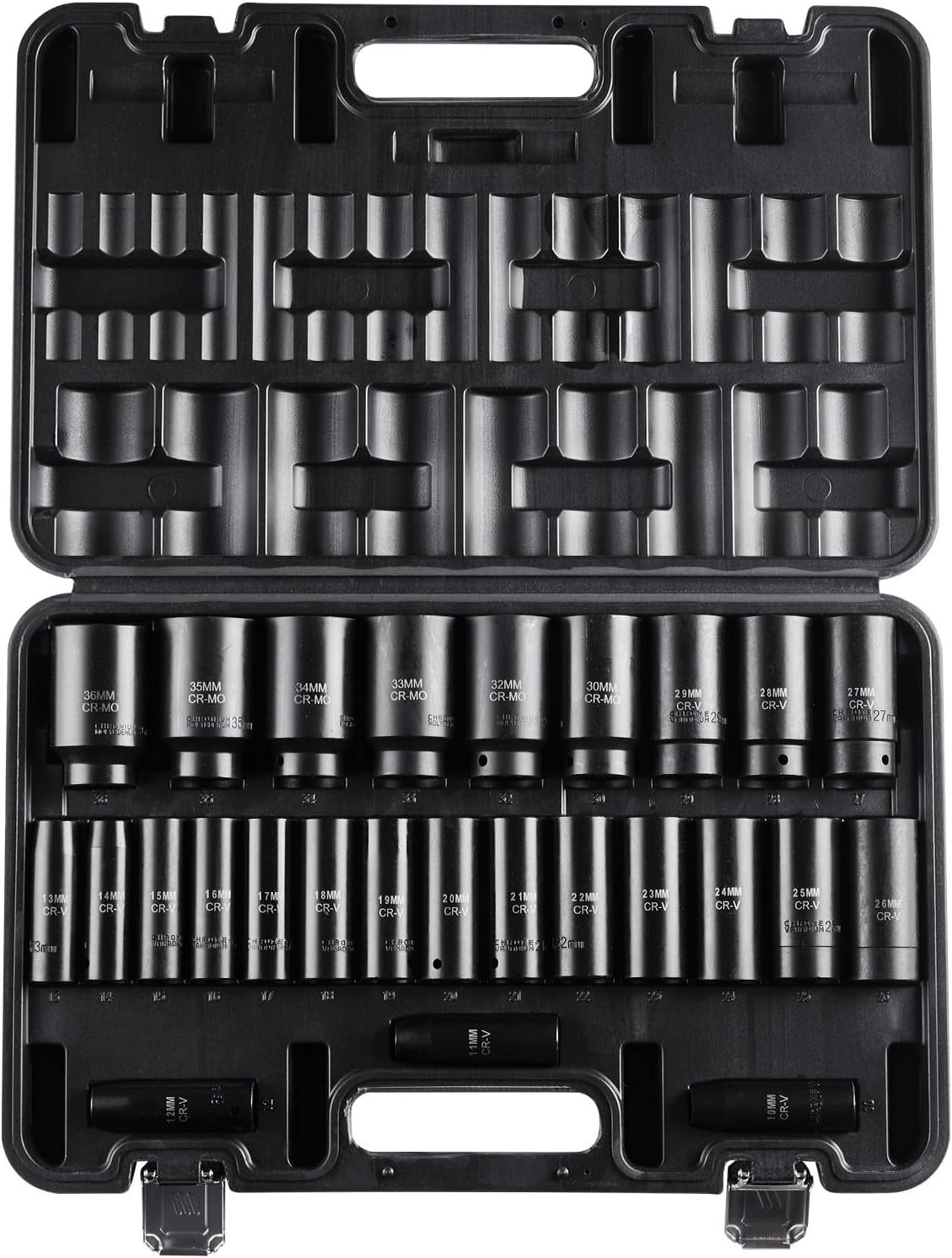 Impact Socket Set, 26pcs x 1/2inch Metric 10mm-36mm Impact Sockets, 6-Point D…