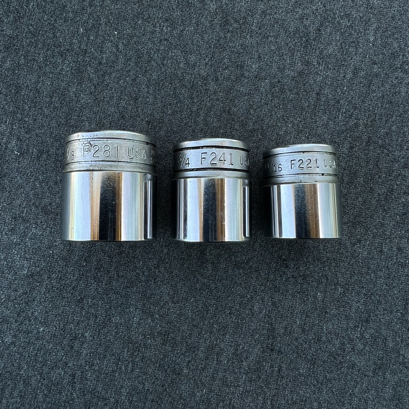 3 Snap-On Sockets F281 7/8″ , F241 3/4″, F221 11/16”, 3/8 Drive 12-Point USA