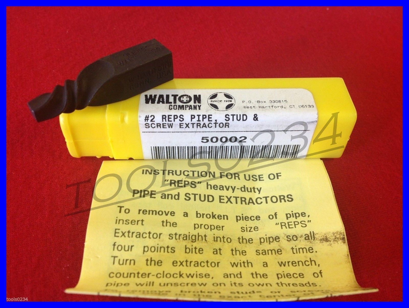 #2 Pipe & Bolt Extractor Walton 50002 1/4″ Pipe NPT 1/2″ Bolt USA Walton
