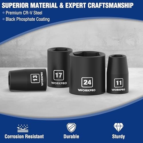 14PCS 1/2” Drive Shallow Impact Socket Set, Metric Cr-V Steel, 6-Point with Case