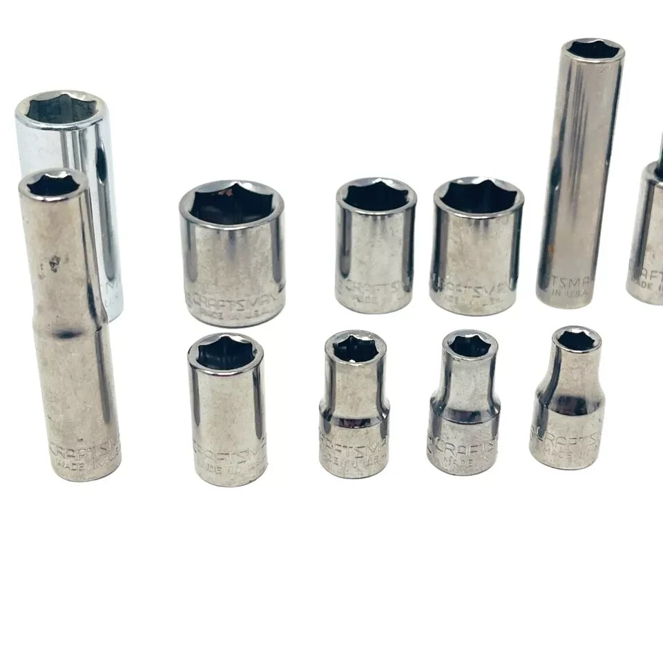 12 Pcs Craftsman 9/16 7/16 1/2 5/16 1/4 7/32 3/16 in Socket Set, Made in USA