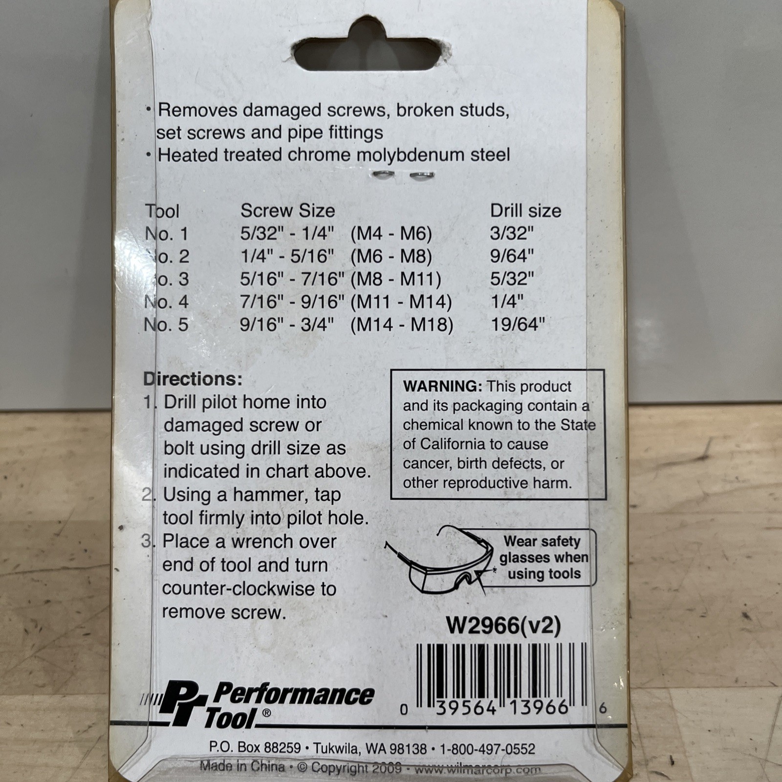 PERFORMANCE TOOL W2966 SCREW EXTRACTOR SET 5 PIECE UPC: 039564139666