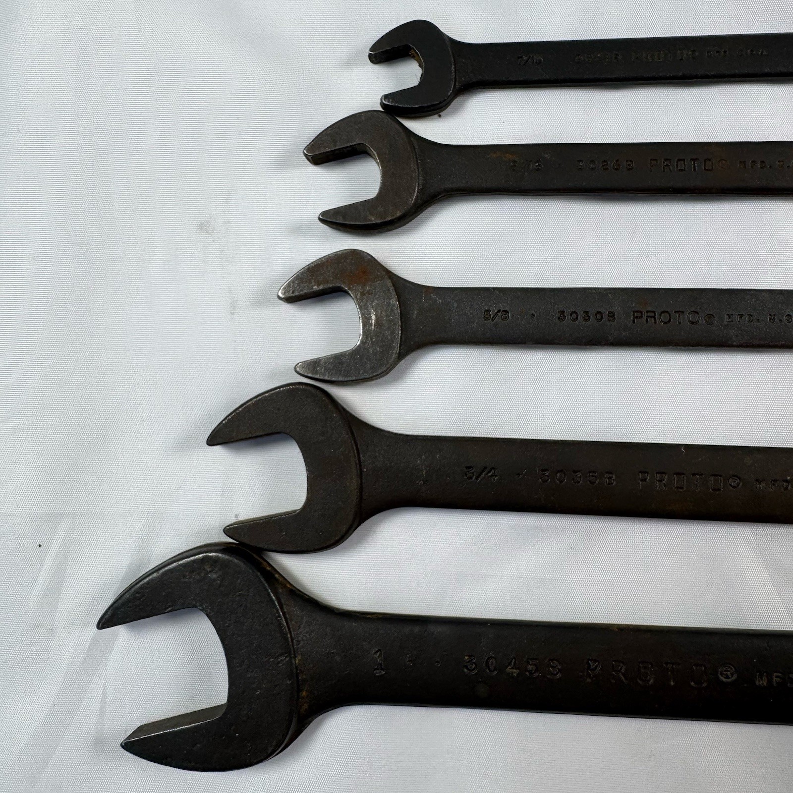 Vtg PROTO USA Professional Open End Wrench Lot 5pc 3045B,3035B,3030B,3026B,3021B