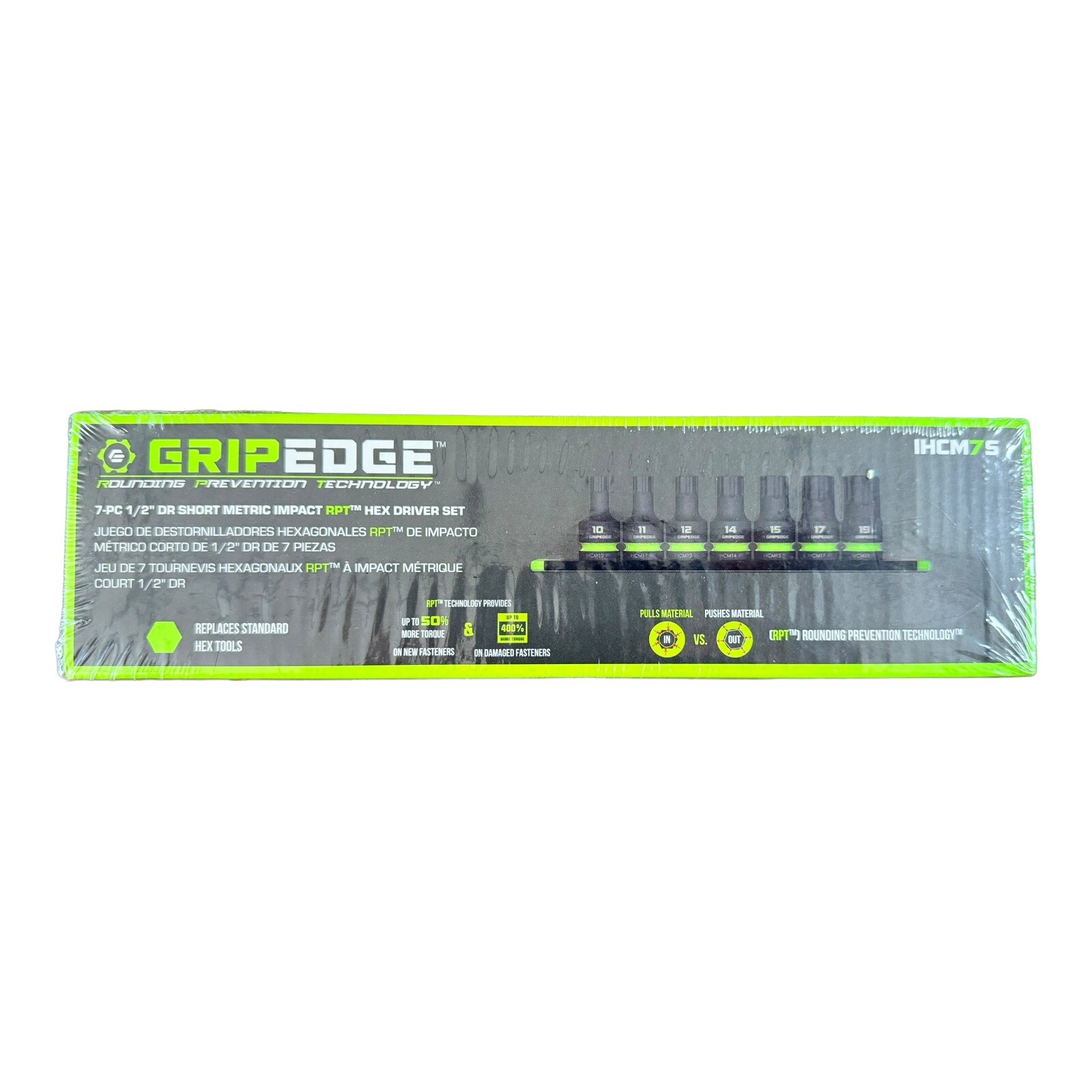 Grip Edge 1/2″ dr Metric RPT Impact Hex Bit Socket Set w/ Rail 10-19mm #IHCM7S