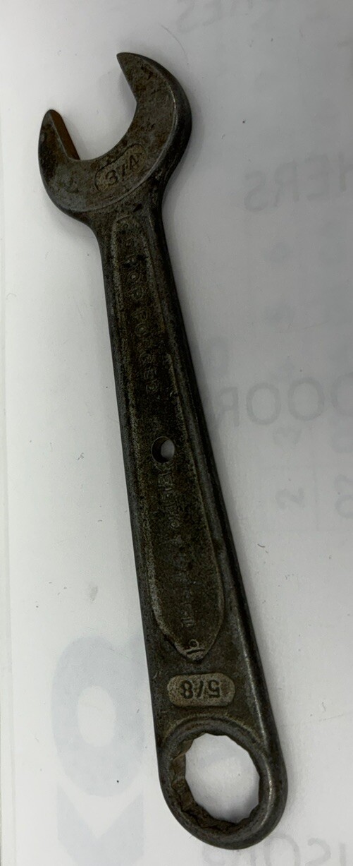 Unmarked Forged Bare Steel USA Combination Wrench 5/8″ & 3/4″ Antique Decor
